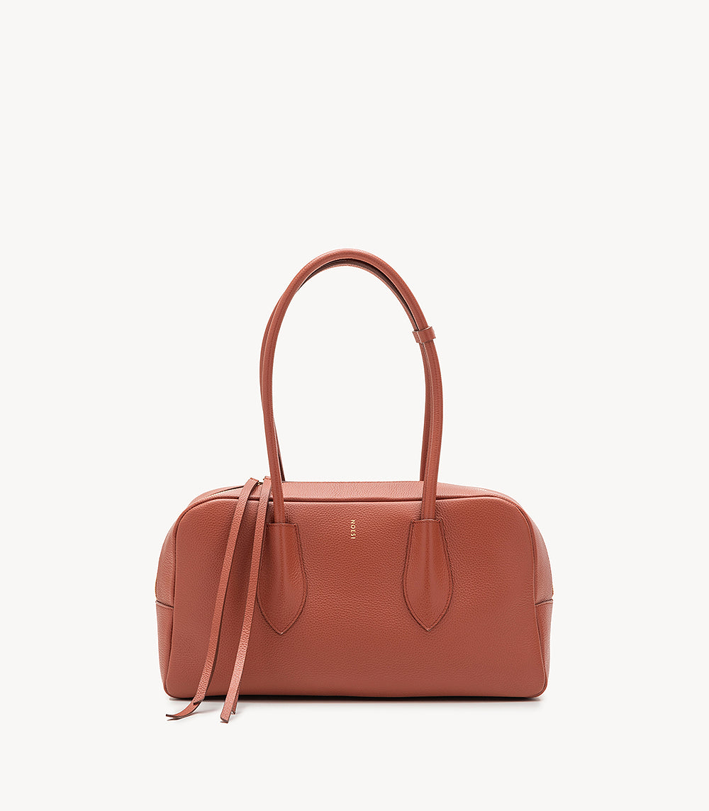 Betty Dollaro Mattone – Italian Pebbled Leather Handbag with