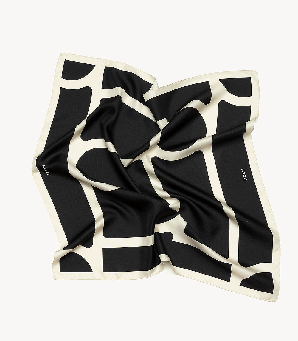 Foulard Black & Ivory – Bold Linework Silk Scarf | NOESI Milano