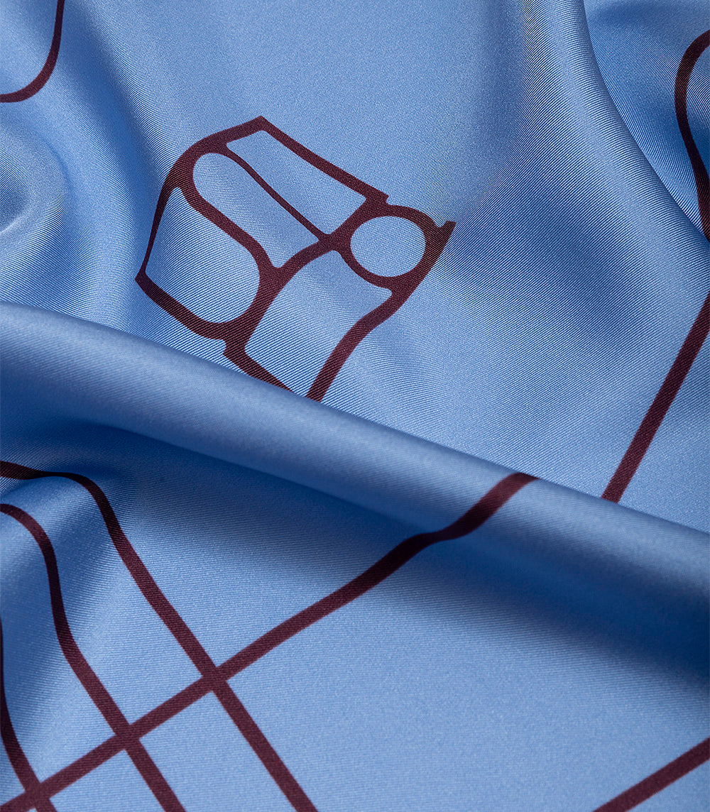 Foulard Light Blue & Bordeaux – Minimal Linear Pattern Scarf