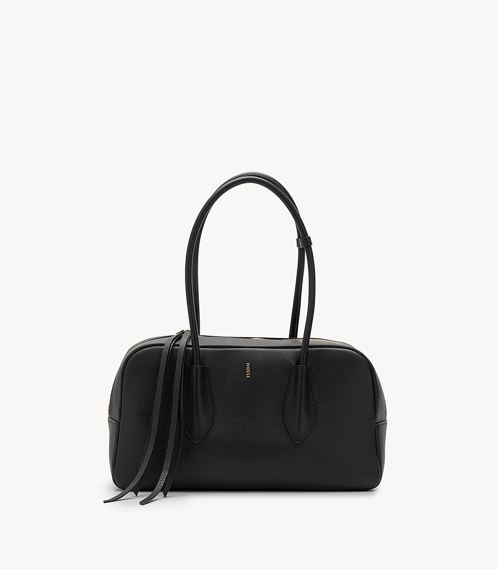 Betty Dollaro Black – Italian Pebbled Leather Handbag with Double