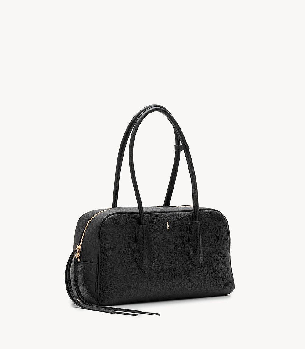 Betty Dollaro Black – Italian Pebbled Leather Handbag with Double