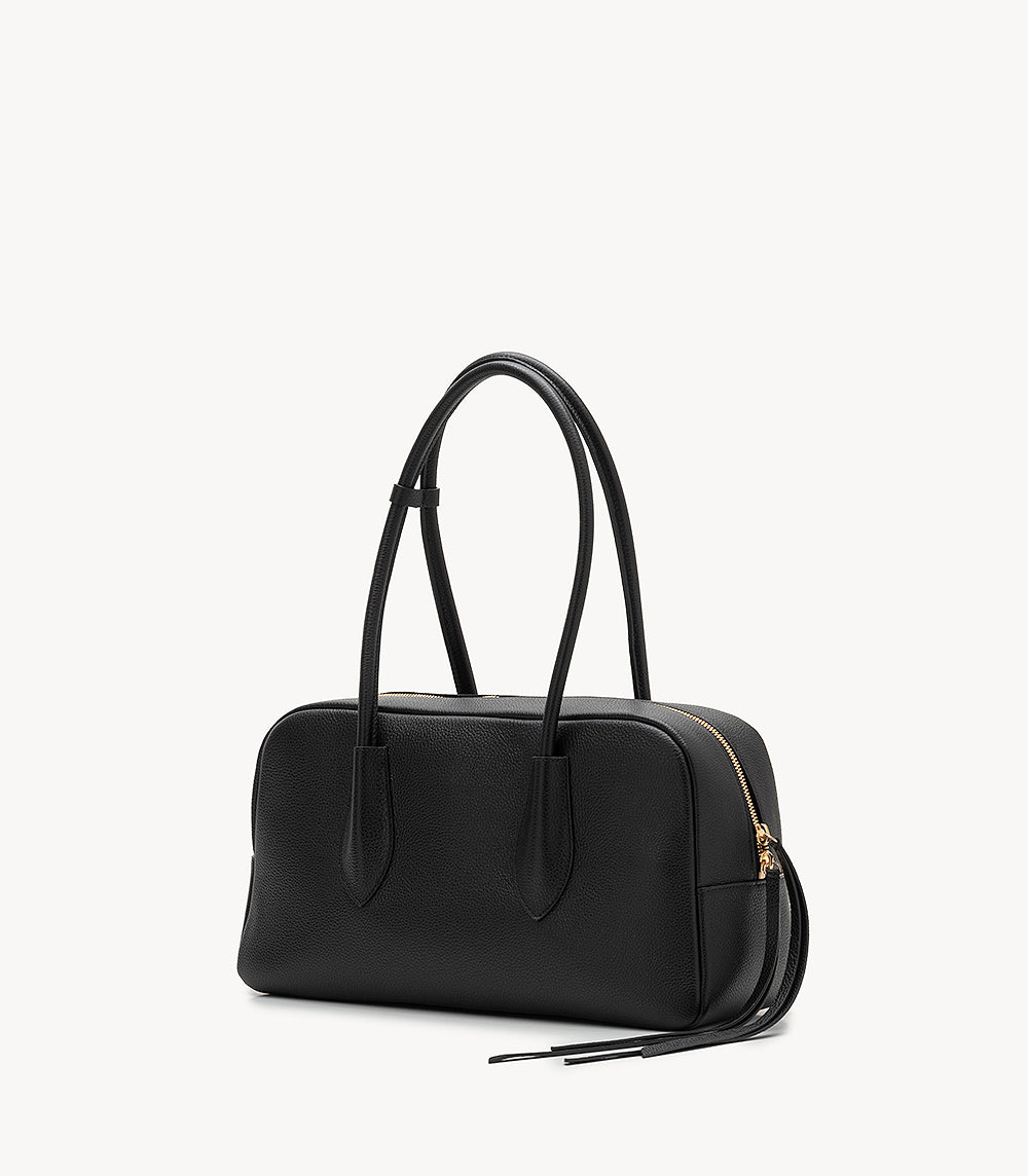 Betty Dollaro Black – Italian Pebbled Leather Handbag with Double